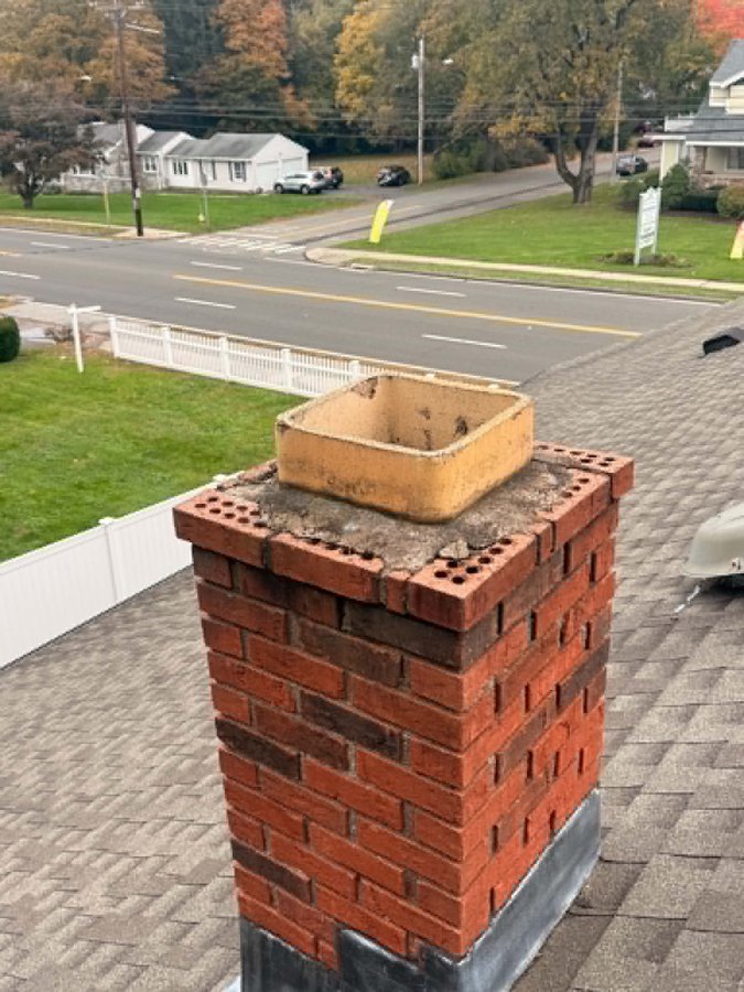 Before: brick chimney without the new chimney cap - Hamden, CT