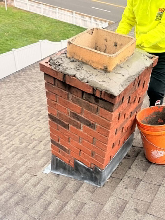 Work in progress: chimney being prepared for the new cap - Hamden, CT