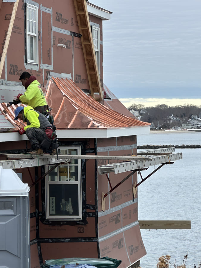 Custom curved copper bay window roof — Branford, CT