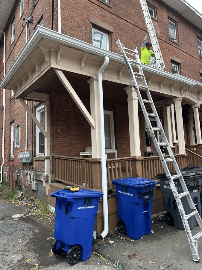 Porch gutter and downspout work in progress — Hartford, CT