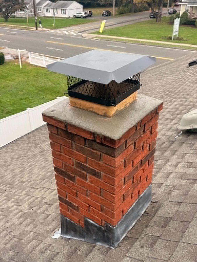 After: new chimney cap installed on the brick chimney - Hamden, CT